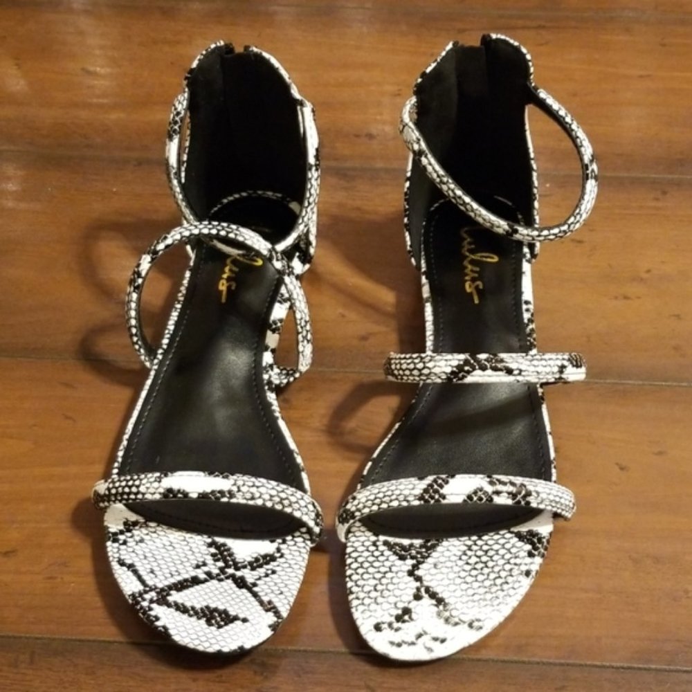 Lulus Quin Black and White Snake Flat Sandals